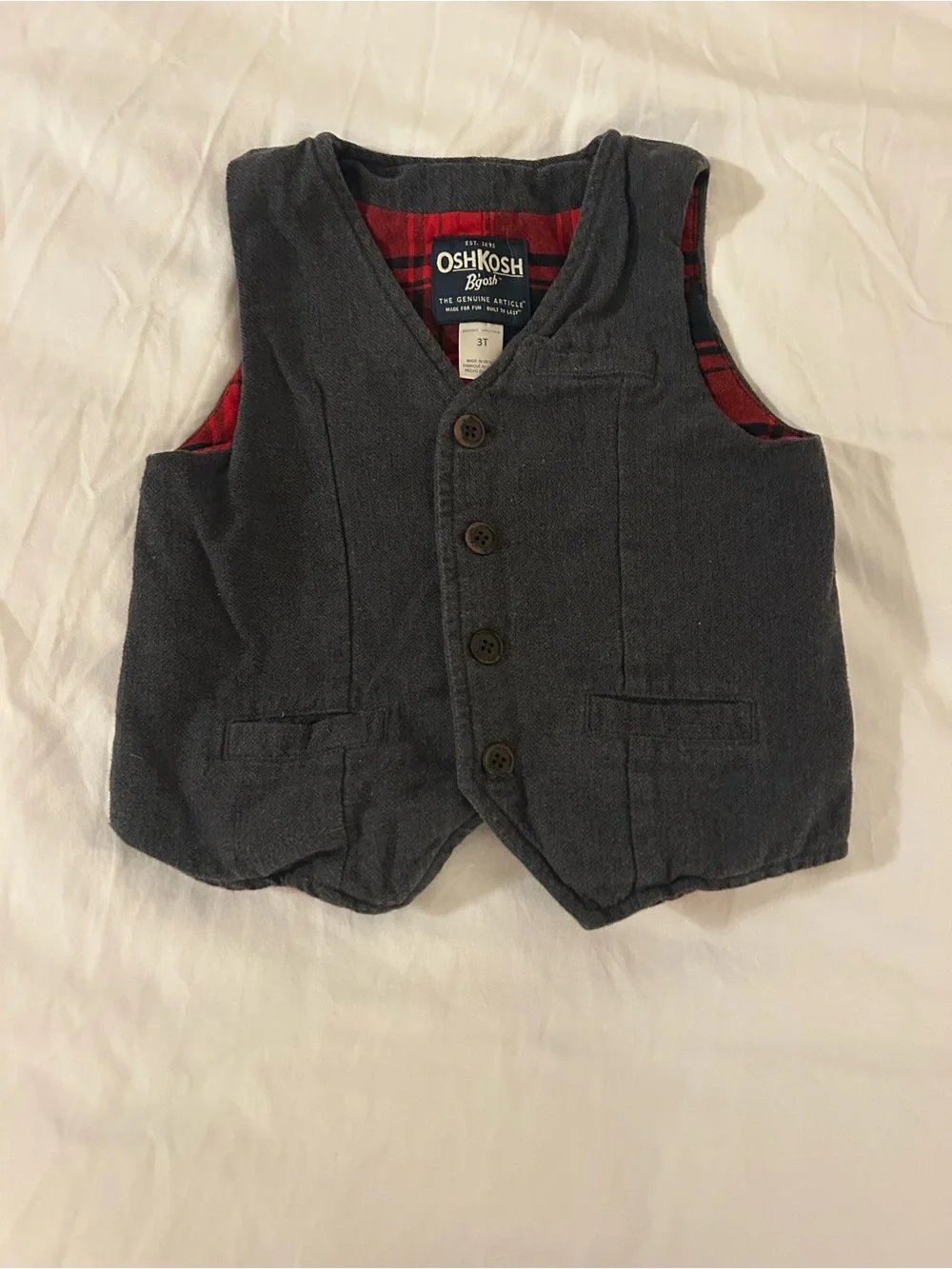 OshKosh B'gosh Charcoal Vest with Red Plaid Lining
